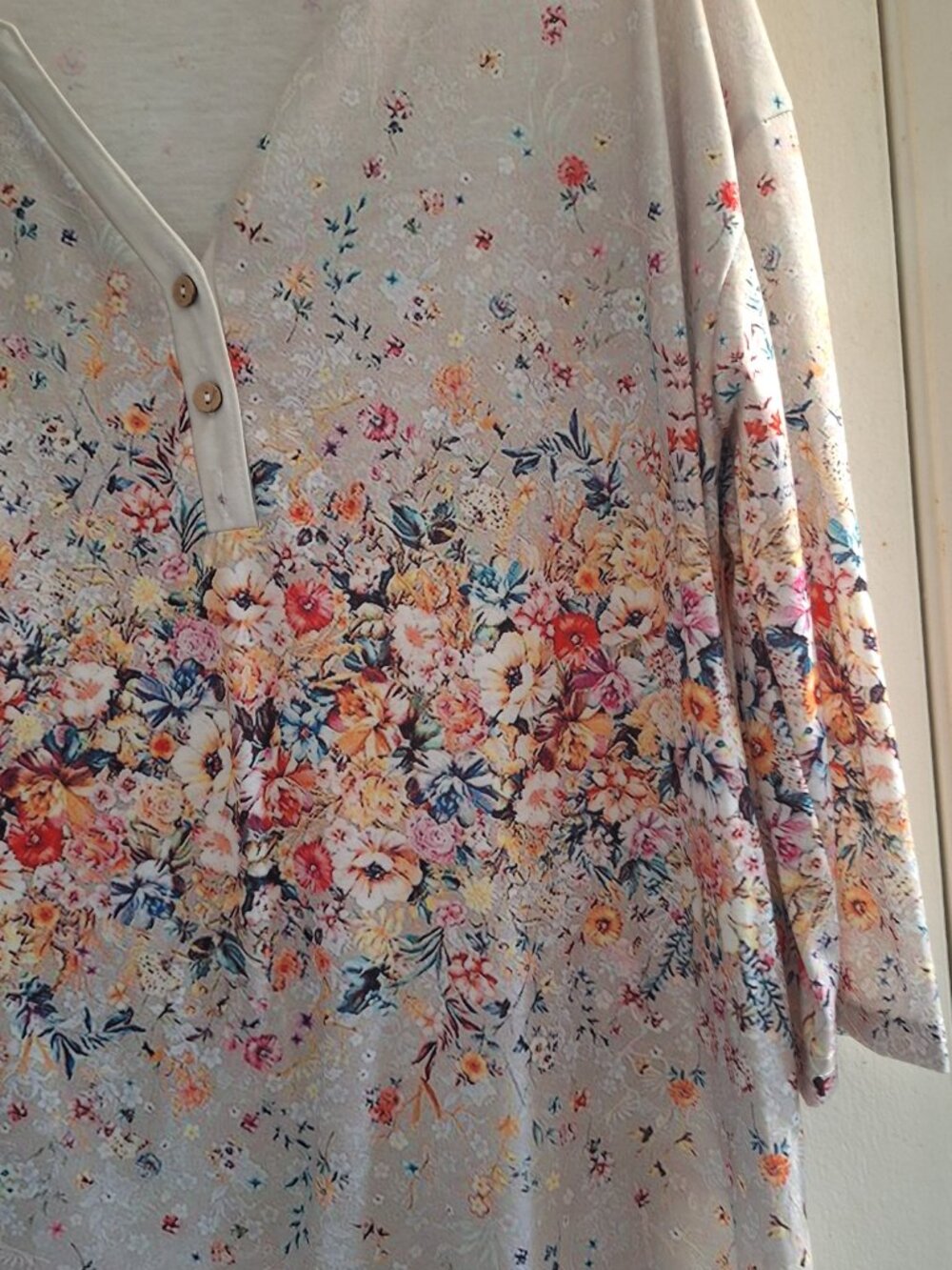 spring henley neck casual print 3/4 length sleeve - Picture 4 of 9